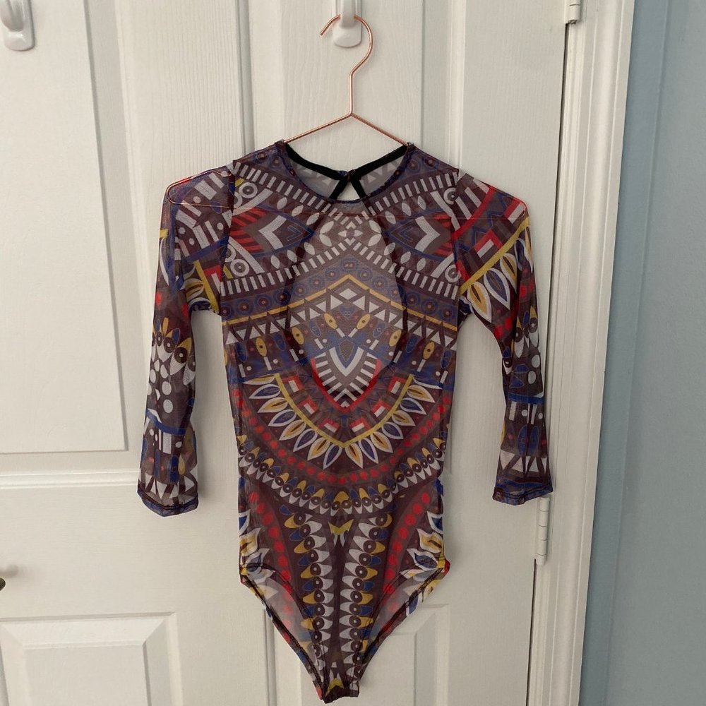 Bodysuit, long sleeves, mesh, XS